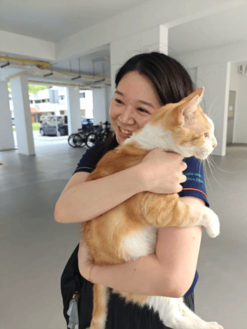 How SPD’s Early Intervention Teachers Relax and Recharge during the School Holidays 4 S P D teacher Shiu Yee with the community cat cheese