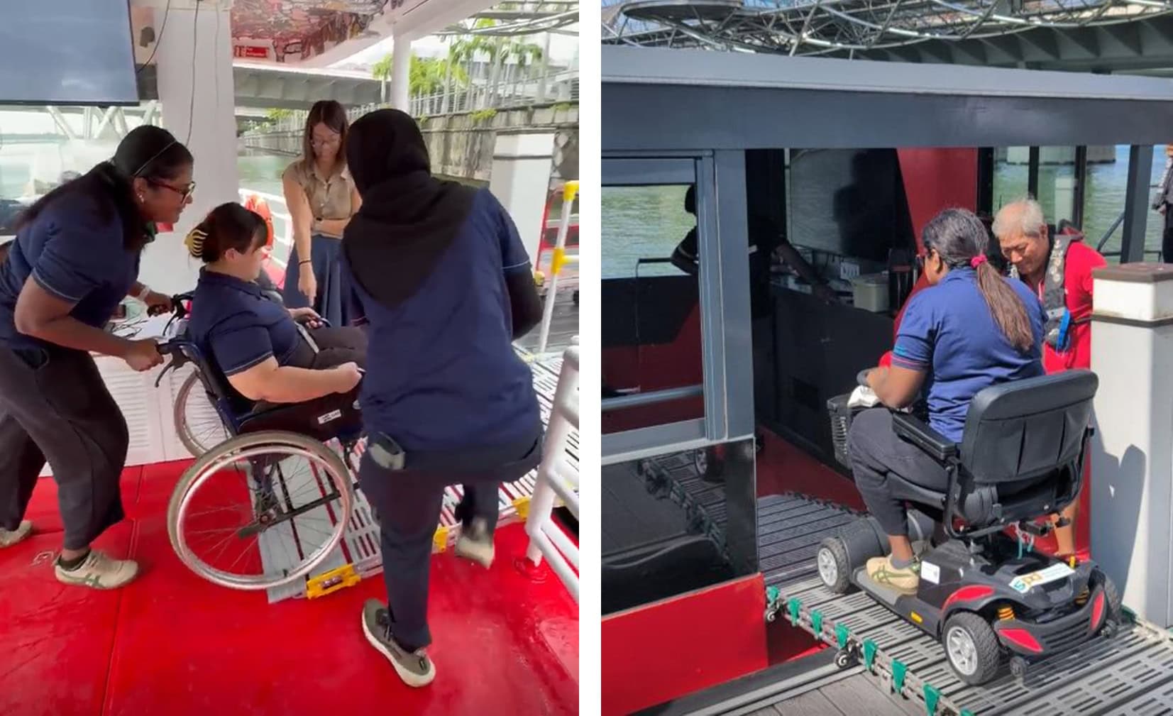 Behind the scenes: Bringing an inclusive cruise ride to life at SPD Ability Walk 2025 3 Images of S P D staff testing out the ramp on different mobility devices