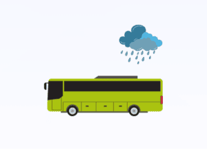 Easing the Weight of Caregiving Stress 5 Illustration of a bus rained upon by some grey clouds.