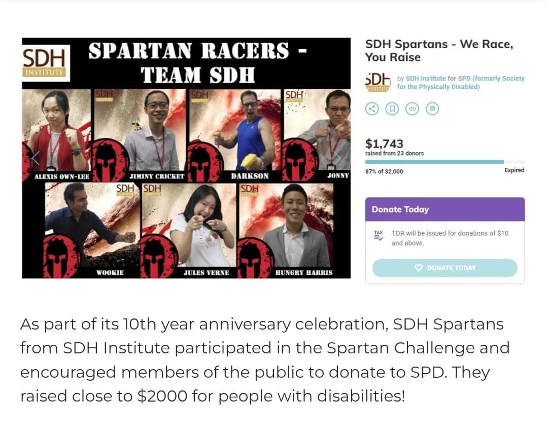 Screengrab of the donation platform by Alexis' former company 