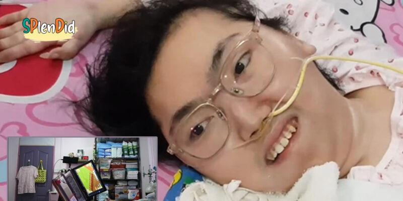 Vivian lying on bed facing her laptop which has farming game on