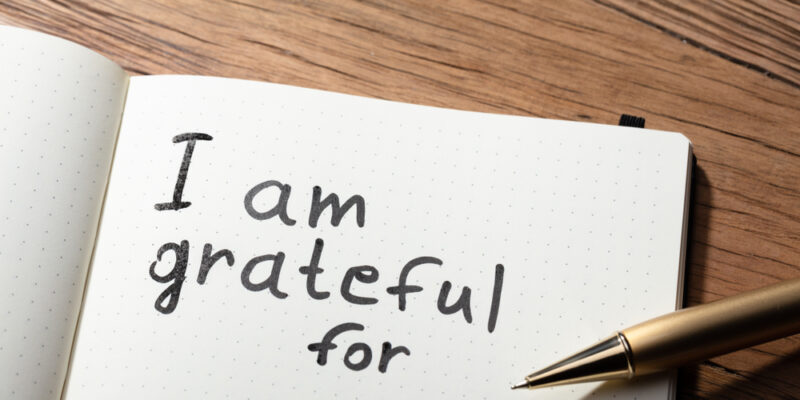 Page on a book with words "I am grateful for"