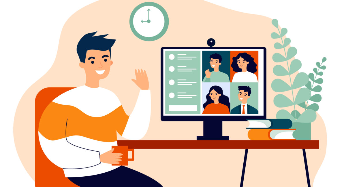 Person in a virtual meeting with 4 others