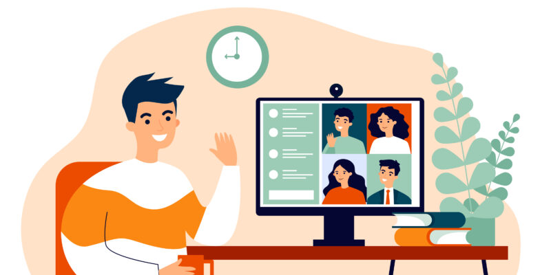 Person in a virtual meeting with 4 others