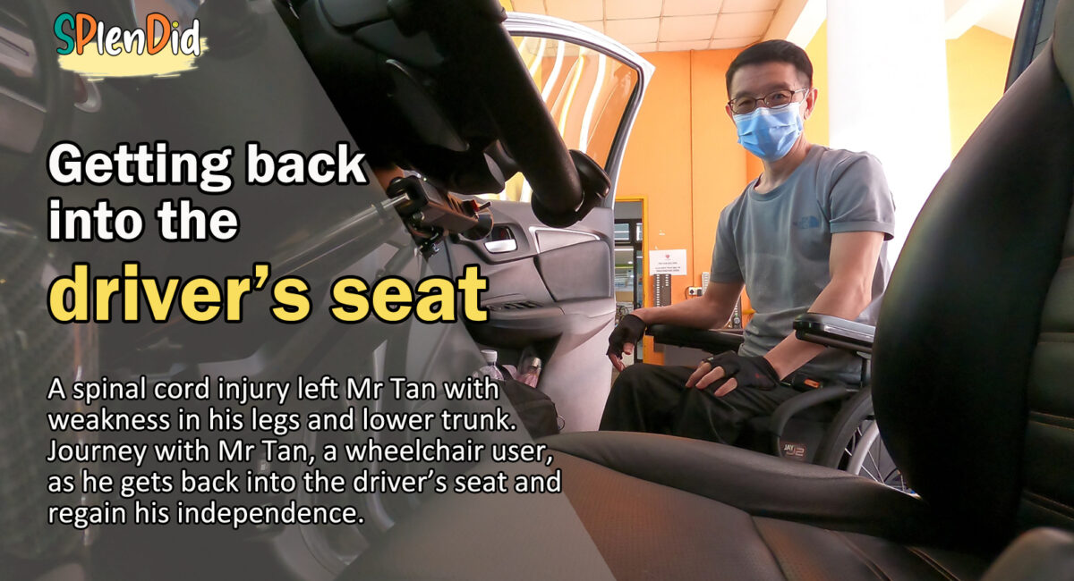 Mr Tan in his wheelchair looking into his car