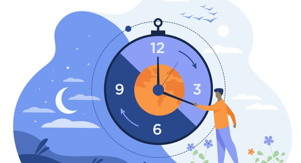 A man facing a clock