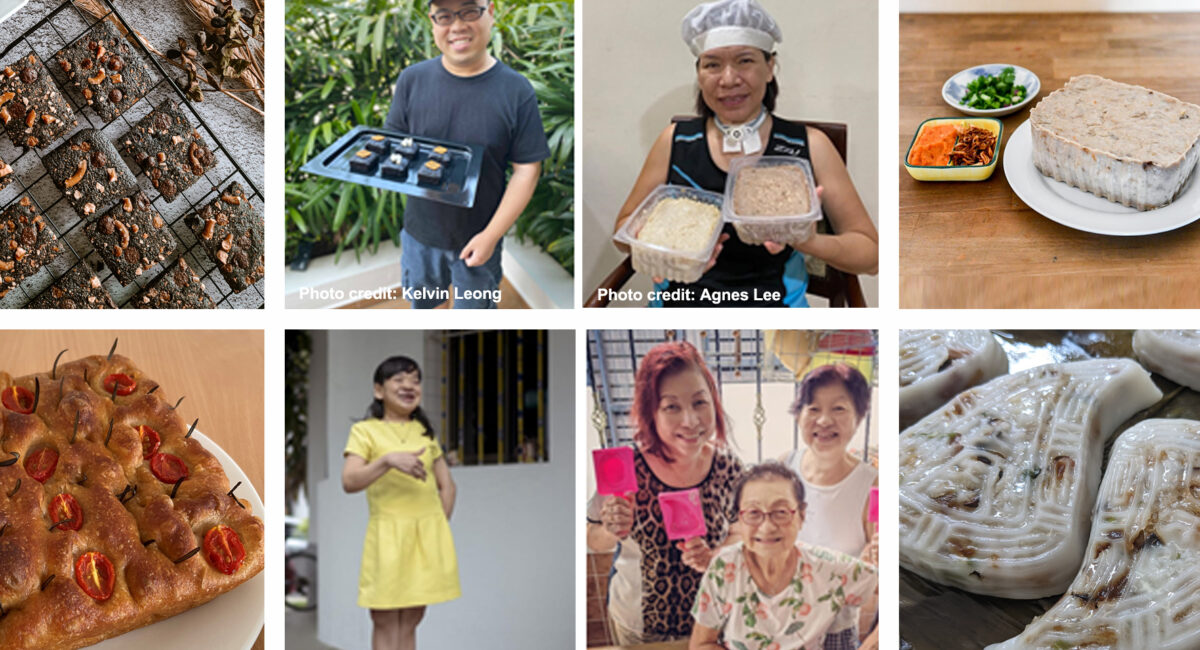 Collage of bakers Kelvin, Agnes, Mdm Koh and Pearl, along with their products