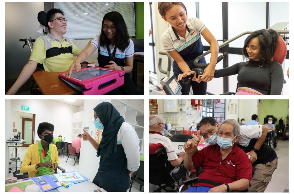Collage of SPD staff with clients and trainees with disabilities
