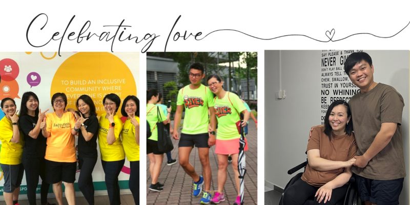 Collage of S P D volunteers, social worker Michelle and son, UNLABEL poster girl Jean with husband Jake