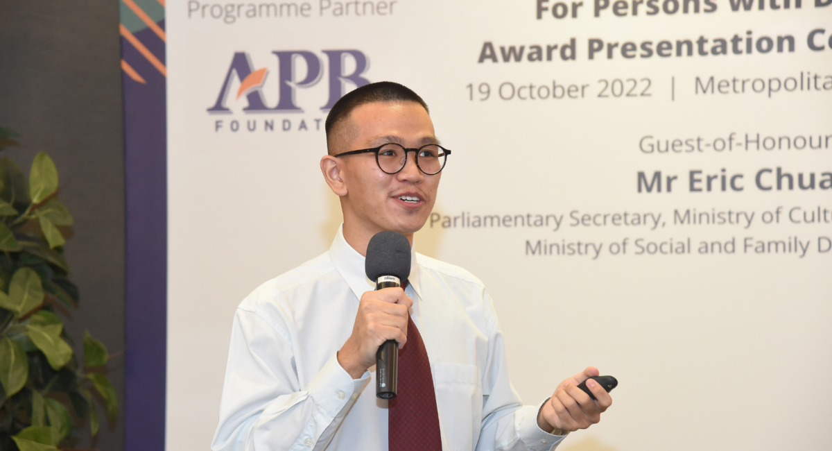 William doing a sharing at the APB Foundation Scholarship Ceremony