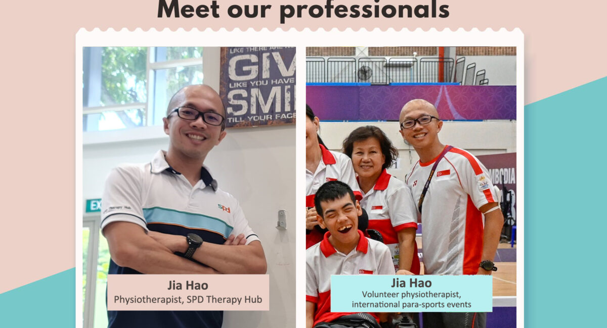Jia Hao in S P D uniform in left image, and volunteering at the ASEAN Para Games 2023 in picture on the right