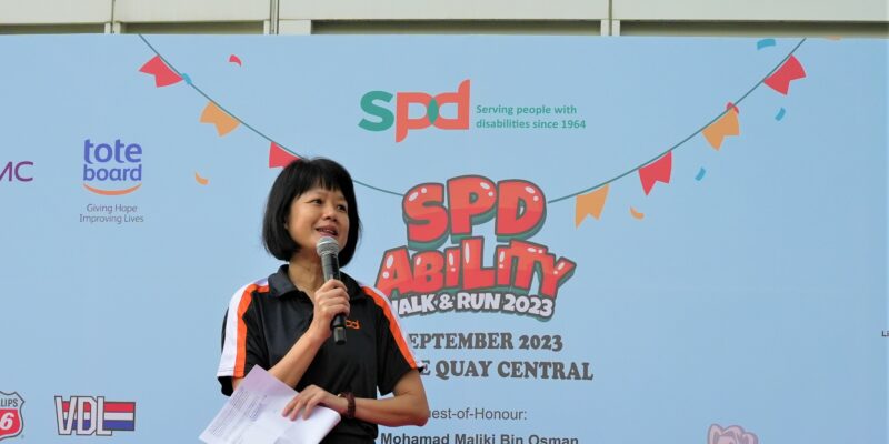 Ms Ong Toon Hui giving a speech at the SPD Ability Walk and Run 2023
