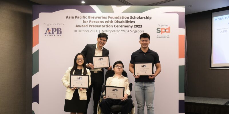APB Foundation Scholarship recipients Magdelene Tong, Bjorn Ng, Aaron Sim and Marcus Lim