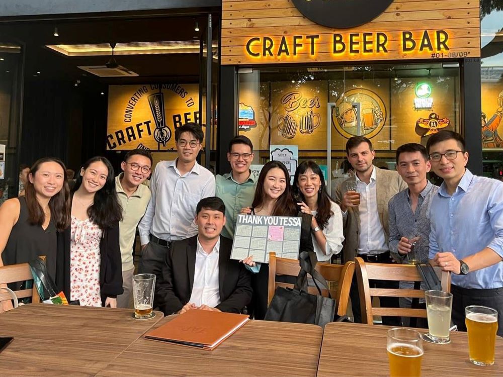 Alwyn with his colleagues at a craft beer bar