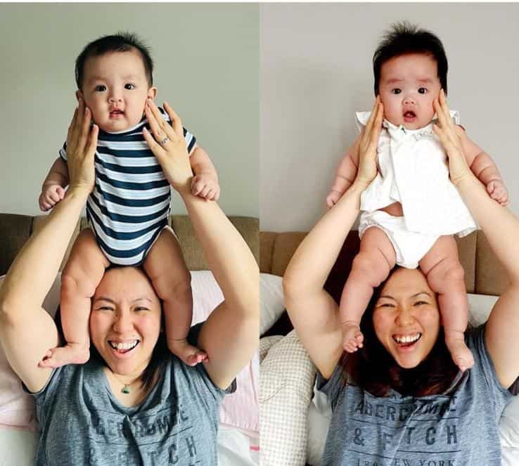 This photo collage shows Jean playing with her son Evan on the left and daughter Summer on the right