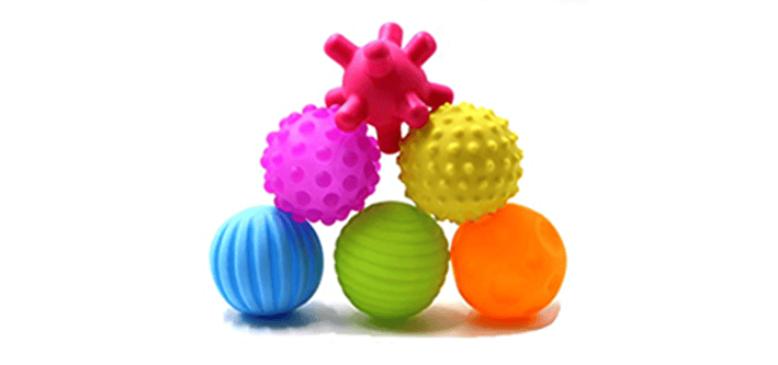 A photo showing six sensory balls