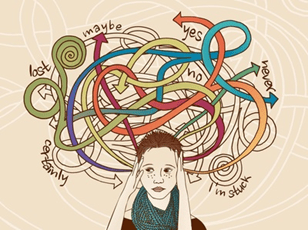 Illustration of a person feeling stuck and confused with decisions.