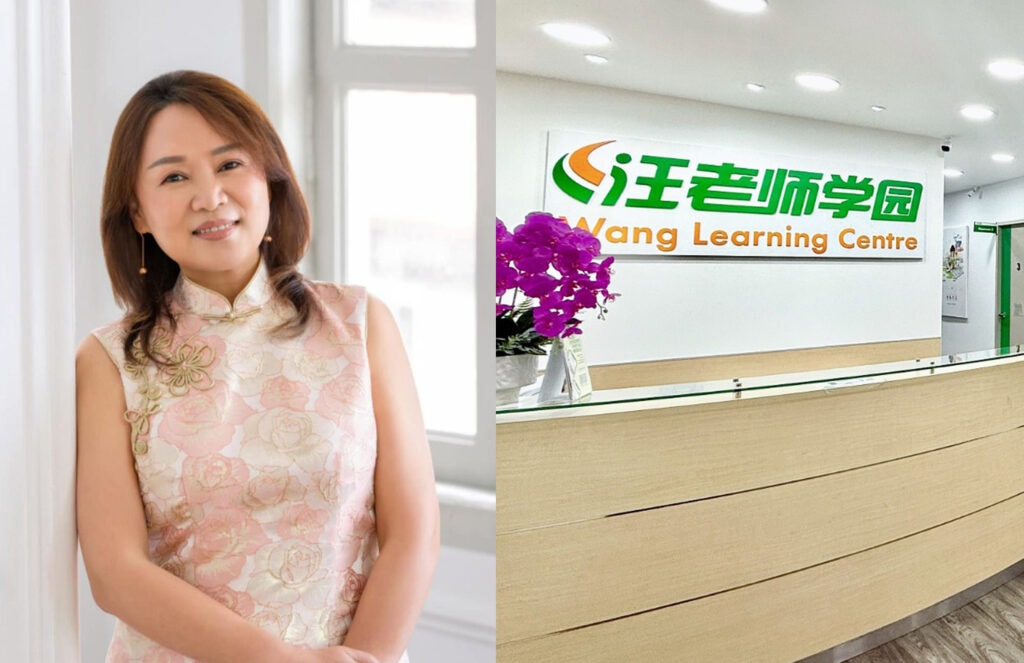 Educating with Heart: How Wang Learning Centre is Shaping a Kinder Generation 1 Image of Mdm Wang on the left and ithe reception area of a Wang Learning Centre on the right