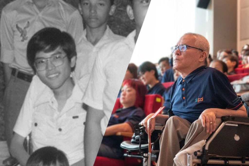 From the CEO’s Desk: Philip’s journey and what lasting impact means at SPD 9 Black and white picture of Philip when he was a student and a recent one of him in S P D uniform seated in a motorised wheelchair