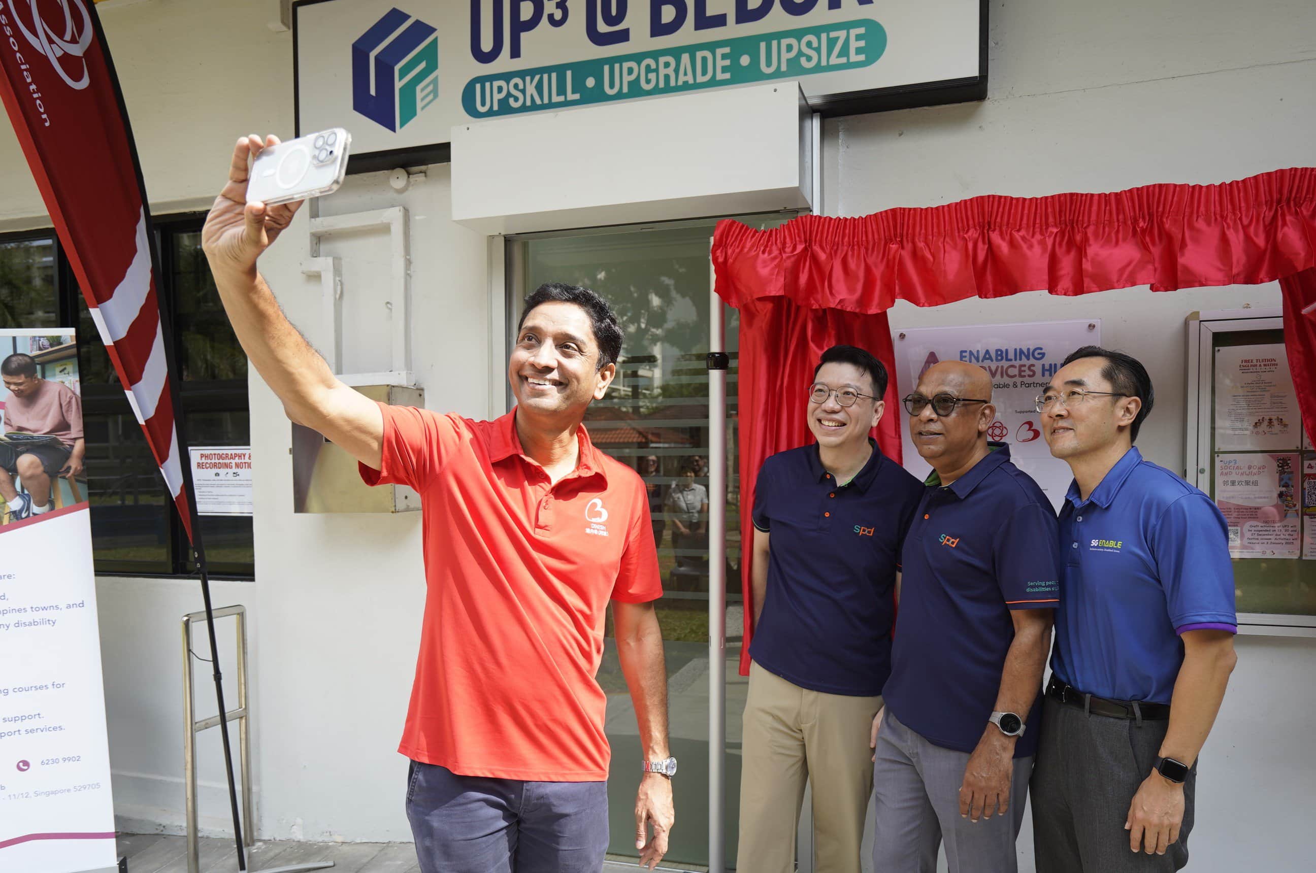 Guest of Honour Mr Dinesh Vasu Dash at the opening with SPD assistant CEO Mr Ron Loh, SPD CEO Mr Abhimanyau Pal and SG Enable Deputy CEO Mr Mr Eng Soon Khai