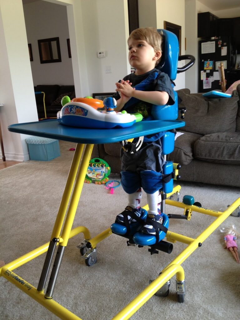 Is your child getting enough physical activity? 3 A child using a pediatric stander in his home.