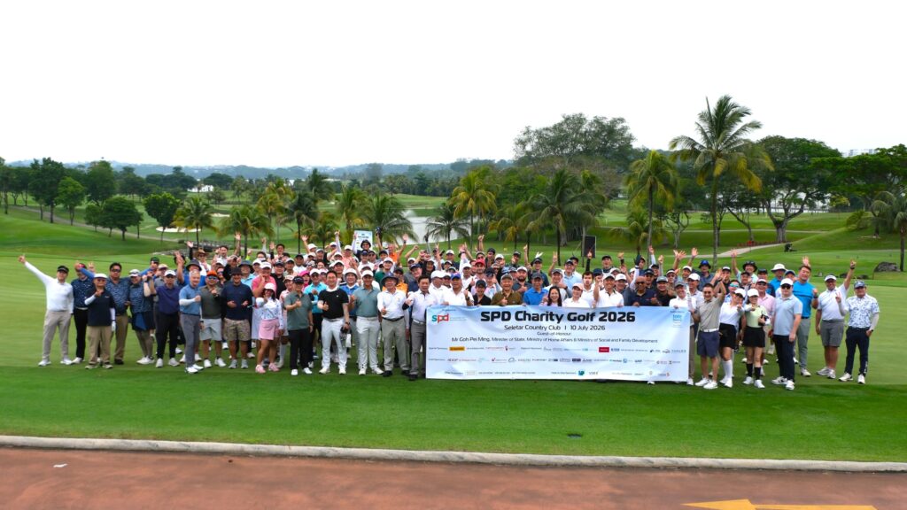 Group photo of all participants of the S P D Charity Golf 2026 tournament at the putting green